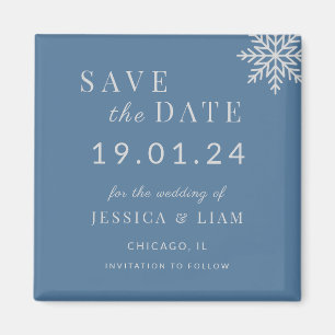 Dusty Blue Winter Wedening Spara datumet Magnet