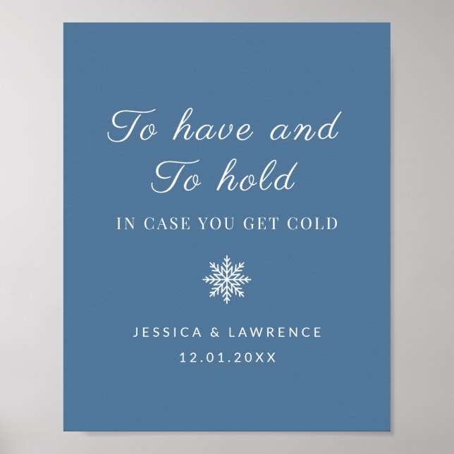 Dusty Blue Winter Wedwallets for Guests Sign Poster (Framsidan)