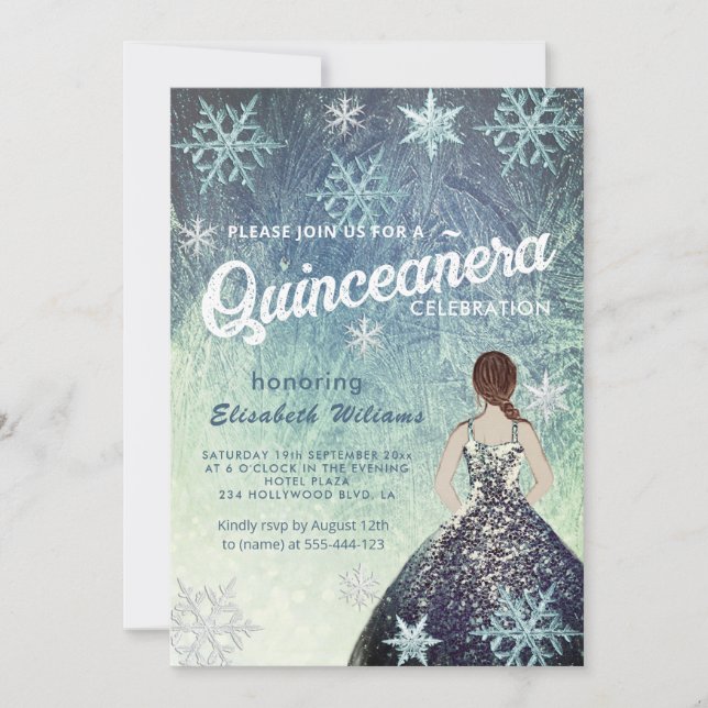 Dusty blue Winter wonderland glitter dress Inbjudningar (Framsida)
