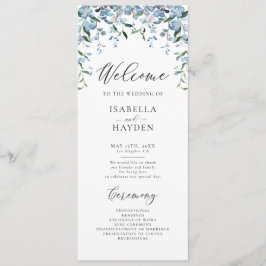 Dusty Blue Wisteria Flowers Vår Blommigt Bröllop Program