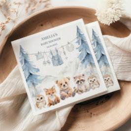 Dusty Blue Woodland Adventure Awaits Baby Shower Pappersservett