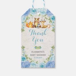 Dusty Blue Woodland Animals Boy Shower Favor Presentetikett