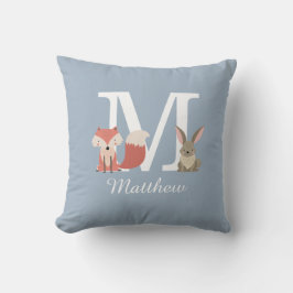 Dusty Blue Woodland Animals Monogram Initial Kudde