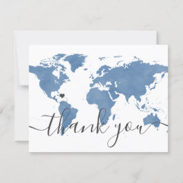 Dusty Blue World Map and Beach Wedding Photo Tack Kort