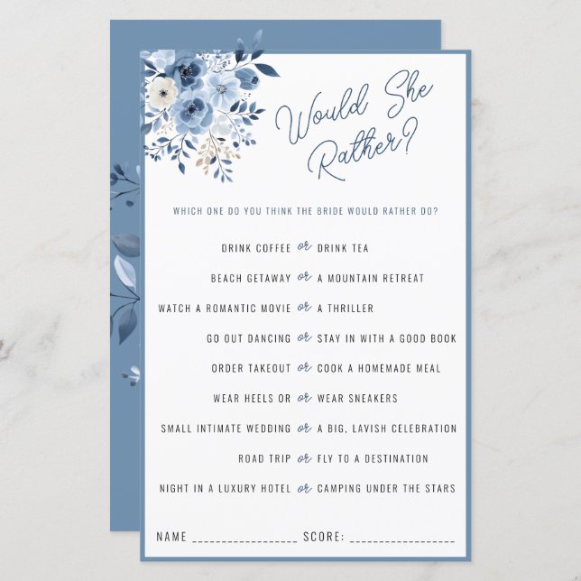 Dusty Blue Would She Rather Bröllopsduschlek (Fram/baksida)