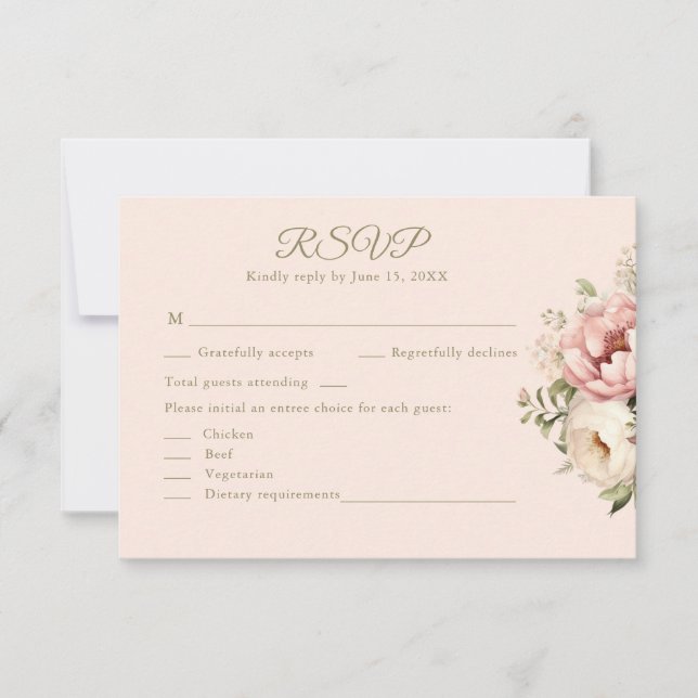 Dusty Blush Floral Wedding RSVP Card OSA Kort (Framsida)