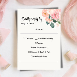 Dusty Blush Pink Floral Meal Choice RSVP Card OSA Kort