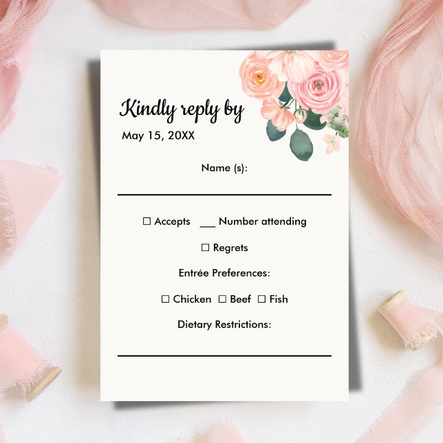 Dusty Blush Pink Floral Meal Choice RSVP Card OSA Kort (Dusty Blush Pink Floral Meal Choice RSVP Card)