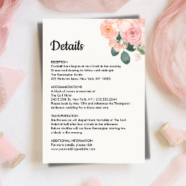 Dusty Blush Pink Floral Wedding Details Card Tilläggskort
