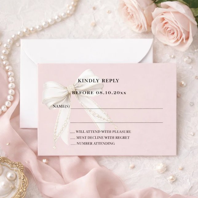 Dusty blush pink ivory bow response RSVP Anteckningskort (Skapare uppladdad)