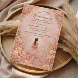 Dusty Blush Rose Garden Quinceañera Inbjudningar