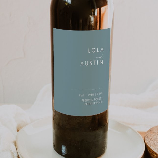 Dusty Boho | Blått Bröllop Vin-märke Vinflaska Etikett (Skapare uppladdad)