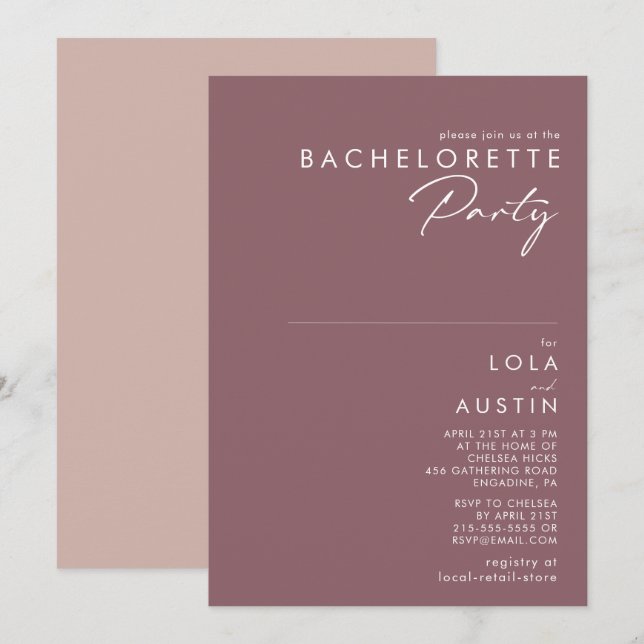 Dusty Boho | Lila och Ro Bachelorette Party Inbjudningar (Fram/baksida)