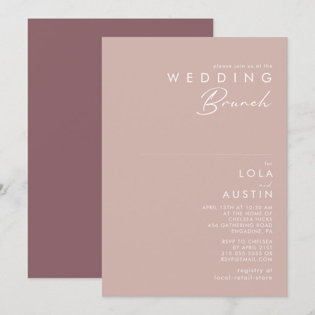 Dusty Boho | Rosa och lila bröllopsbrunch Inbjudningar (Fram/baksida)