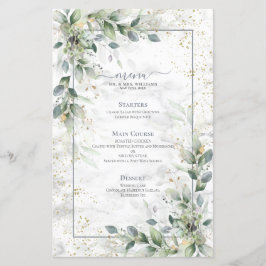 Dusty Botanical Greenery Guld Marble Bröllop Menu