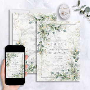 Dusty Botanical Greenery Guld Marble Spara datumet