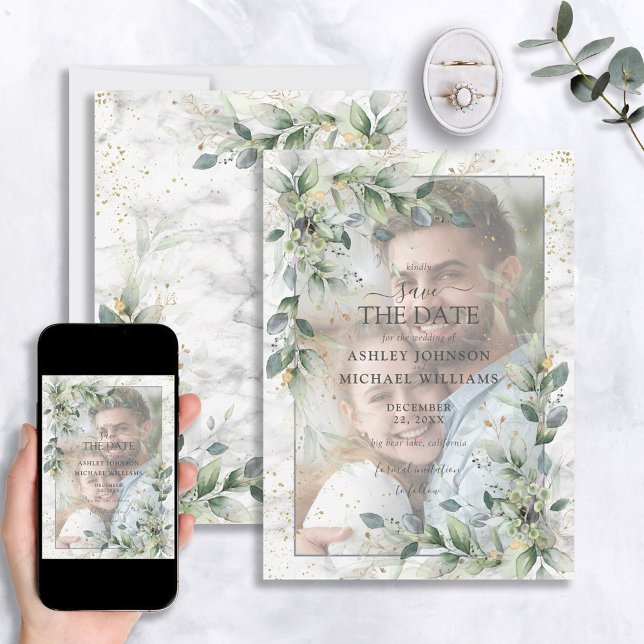 Dusty Botanical Greenery Guld Photo Save Date Spara Datumet (Skapare uppladdad)