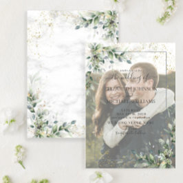 Dusty Botanical Greenery Guld Vellum Photo Bröllop Inbjudningar
