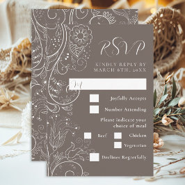 Dusty Brown Elegant Blommigt Bröllop Meal Choal OSA Kort