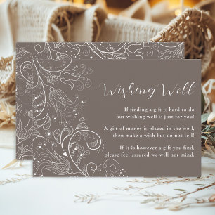 Dusty Brown Elegant Blommigt Bröllop Wishing well Tilläggskort