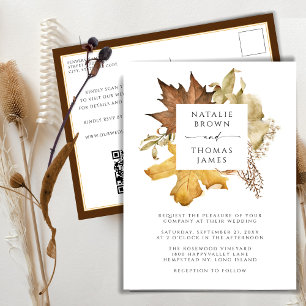 Dusty Brown Höst löv QR Code Fall Wedding Inbjudan Vykort