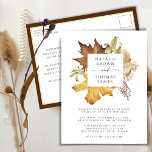 Dusty Brown Höst löv sjunker i Kärlek Bröllop Inbjudan Vykort<br><div class="desc">Dusty Brown Höst löv Elegant Rustic Fall Wedding Postcard. Söt, elegant och moderna bröllopsinbjudningar till ditt speciella tillfälle! Perfekt för den vackra hösthögsäsong som lugnar hösten! Vattenskärg mörk ljusbrun och guldfärgad gult höstblad löv gräns med en mängd maple löv, ek löv och torkade blommor ramar överst på er firande i...</div>