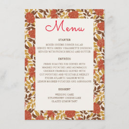 Dusty Brunt Orange Peony Flowers Fall Wedding Meny