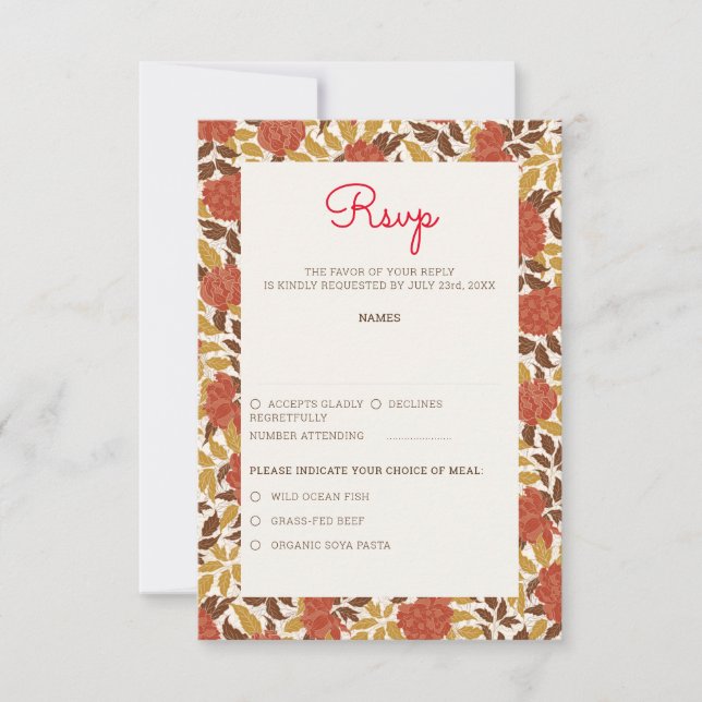 Dusty Brunt Orange Peony Flowers Fall Wedding OSA Kort (Framsida)