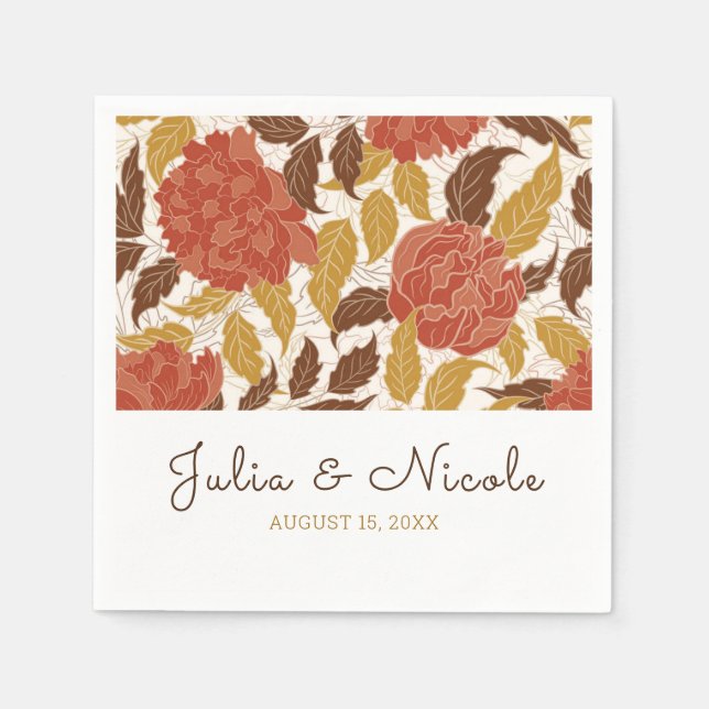 Dusty Brunt Orange Peony Flowers Fall Wedding Pappersservett (Framsidan)