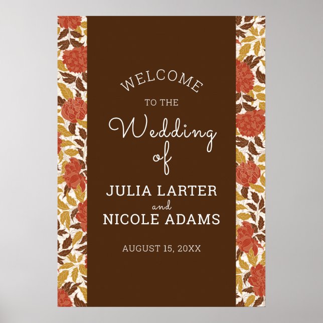 Dusty Brunt Orange Peony Flowers Fall Wedding Poster (Framsidan)