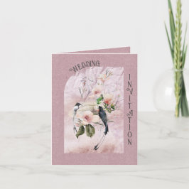 Dusty Burgundy Magnolia-Blommar och fåglar Bröllop Inbjudan