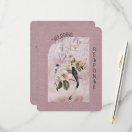 Dusty Burgundy Magnolia-Blommar och fåglar Bröllop OSA Kort