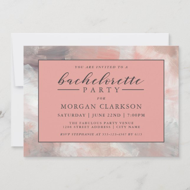 Dusty Coral Modern Abstrakt Bachelorette Party Inbjudningar (Framsida)