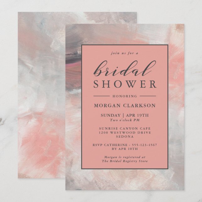 Dusty Coral Modern Abstrakt Möhippa Inbjudningar (Fram/baksida)