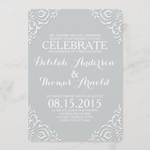 Dusty Damask Filigree Elegant bröllop-inbjudan Inbjudningar