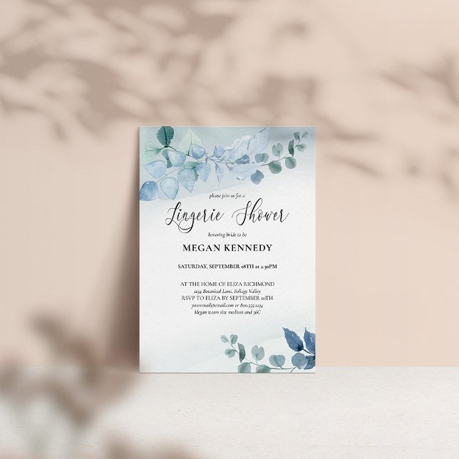 Dusty Eucalyptus Blue Botanical Lingerie Shower Inbjudningar (Skapare uppladdad)