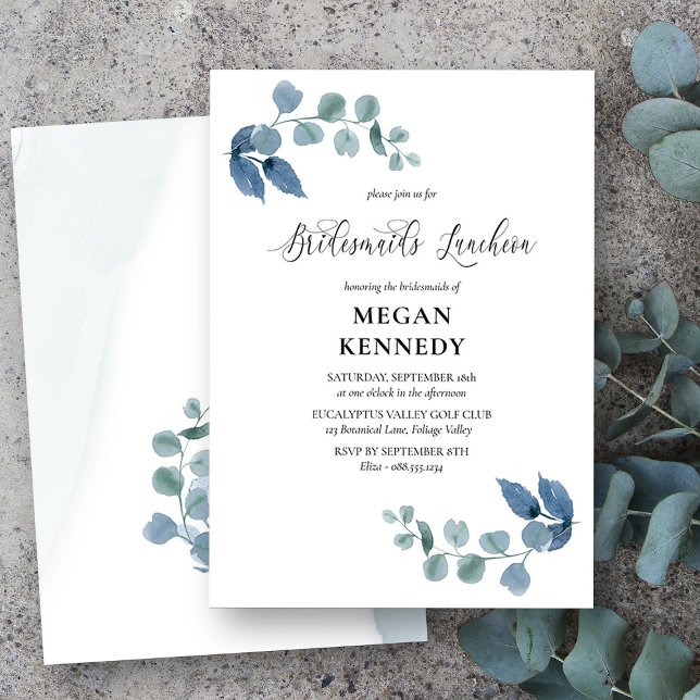 Dusty Eucalyptus Elegant Bridesmaids Luncheon Inbjudningar (Bridesmaids Luncheon Invitation from my Dusty Eucalyptus Wedding Collection)