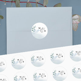 Dusty Eucalyptus Elegant Monogrammed Bröllop Runt Klistermärke