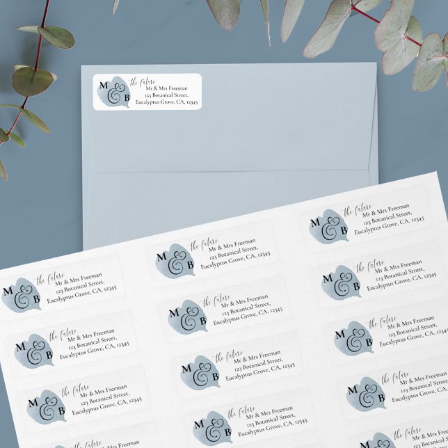 Dusty Eucalyptus kommer att bli Mr och Mrs Returad Returadress Etikett (Monogrammed wedding return address labels for the future Mr & Mrs)