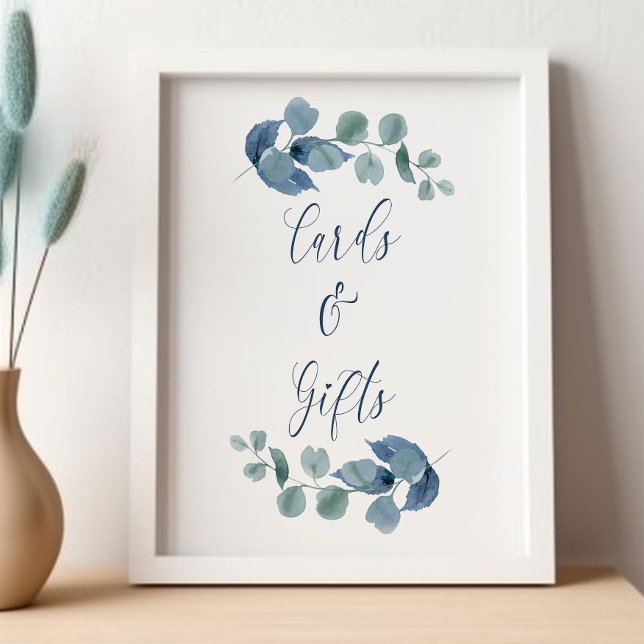 Dusty Eucalyptus Watercolor Greenery Cards & Gifts Poster (Cards & Gifts sign from my Dusty Eucalyptus Wedding Collection)