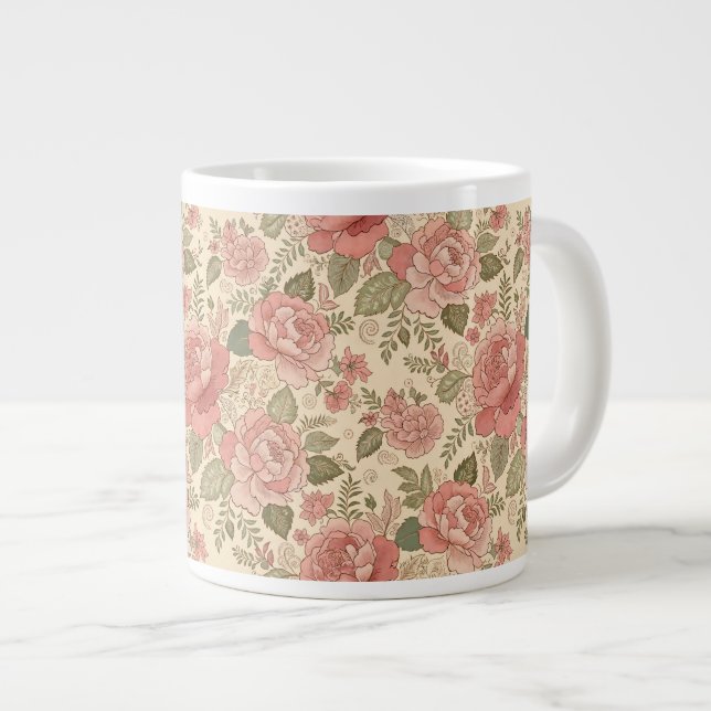 Dusty Floral Muse - Dammtrosa Salvia Batik Stil Jumbo Mugg (Framsida höger)