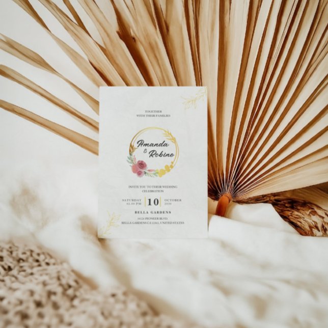 Dusty Flower Rosa och Guld Bröllop Inbjudningar (Skapare uppladdad)