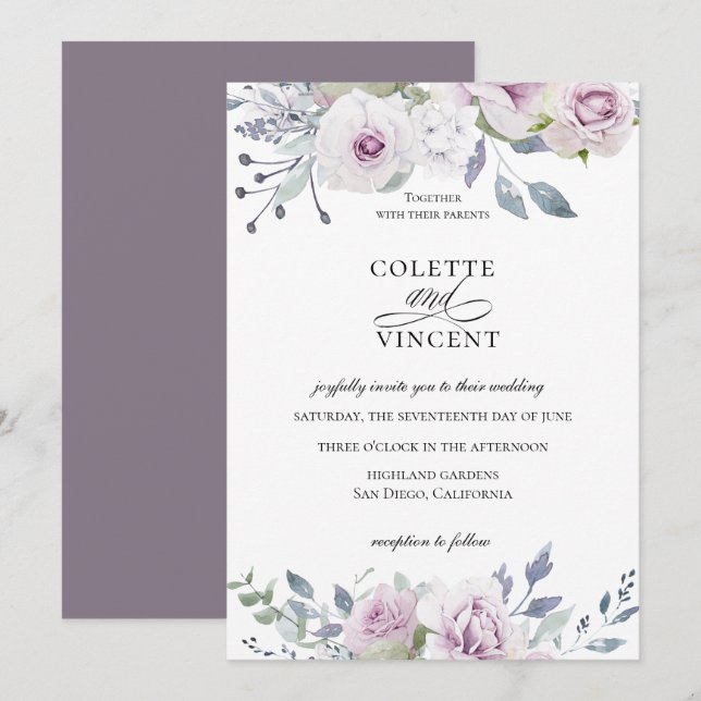 Dusty Garden Blommigt bröllopsinbjudan Inbjudningar (Fram/baksida)