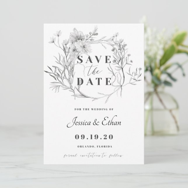 Dusty Grått Save Date Card Inbjudningar (Stående Fram)