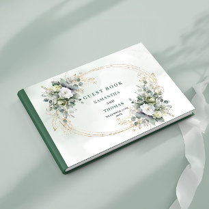 Dusty Green Botanical Guld Bröllop Gästbok