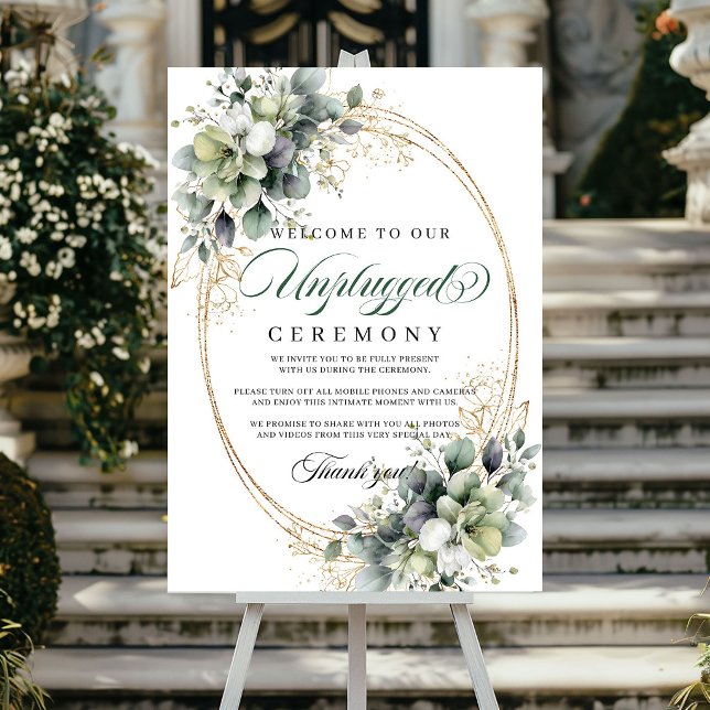 Dusty Green Botanisk Avstängd Ceremoni Bröllop   Poster (Dusty Green Botanical Unplugged Ceremony Wedding Poster)