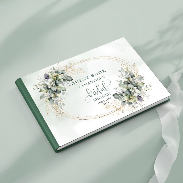 Dusty Green Eucalyptus Bröllopsdusch Gästbok (Dusty Green Eucalyptus Bridal Shower Guest Book)