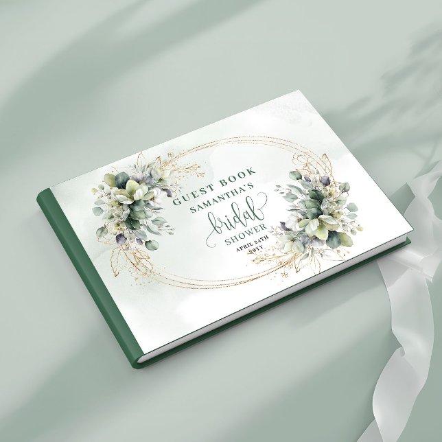Dusty Green Eucalyptus Bröllopsdusch Gästbok (Dusty Green Eucalyptus Bridal Shower Guest Book)