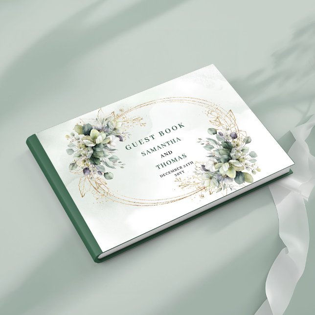 Dusty Green Eucalyptus Grönska Bröllop Gästbok (Dusty Green Eucalyptus Greenery Wedding Guest Book)