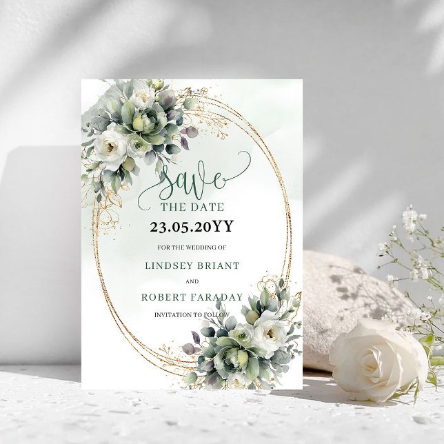 Dusty Green Eucalyptus Grönska Spara Datumet (Dusty Green Eucalyptus Greenery Save The Date)